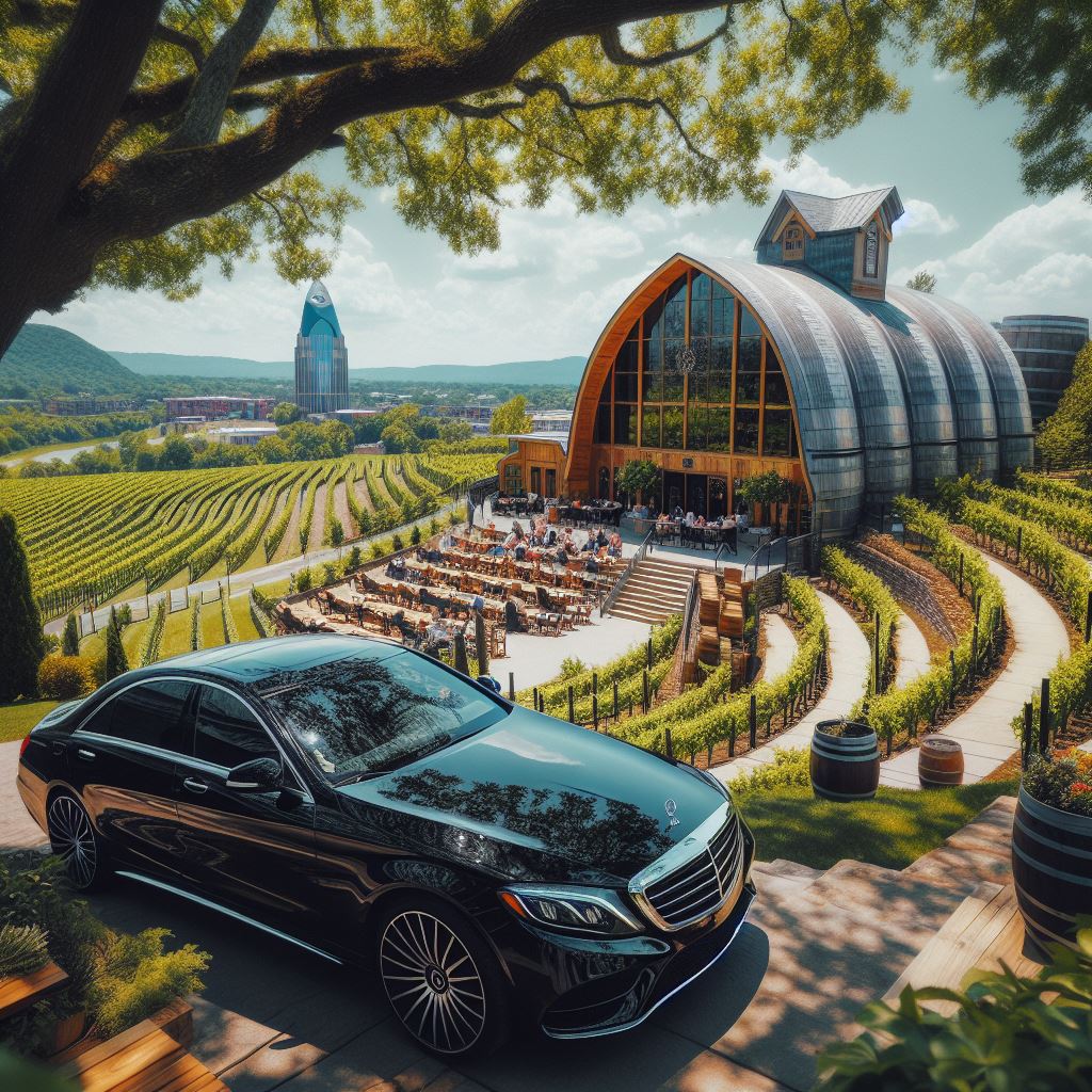 Mercedes-benz s-class parked in front of a vineyard.