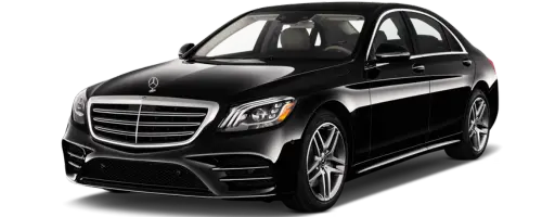 The black Mercedes-Benz S-Class sedan is a luxurious transportation service.