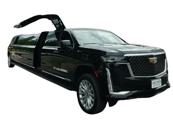 The black cadillac escalade limo.