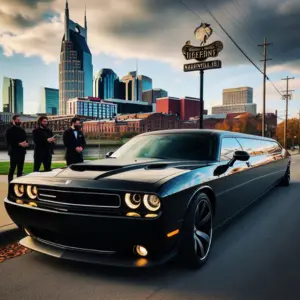 Challenger stretch limo cruising on the roads of Tennessee