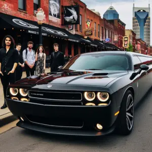 The crowd is admiring the beauty and luxury of challenger limo in Nashville