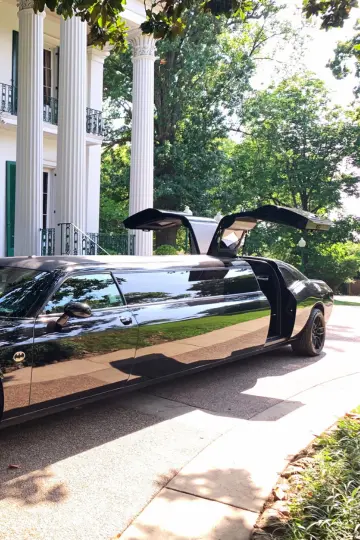 Beautiful exterior of a black challenger with butterfly doors