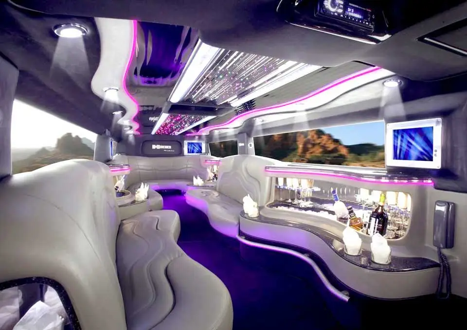 Interior of a white stretch SUV limousine