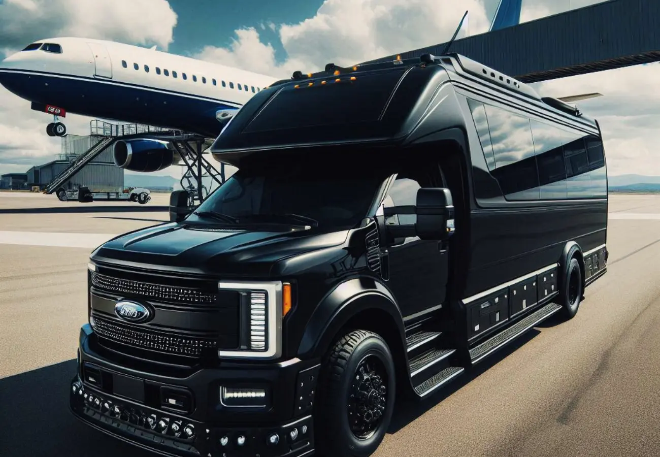 Black colored ford limo bus ready to be rental