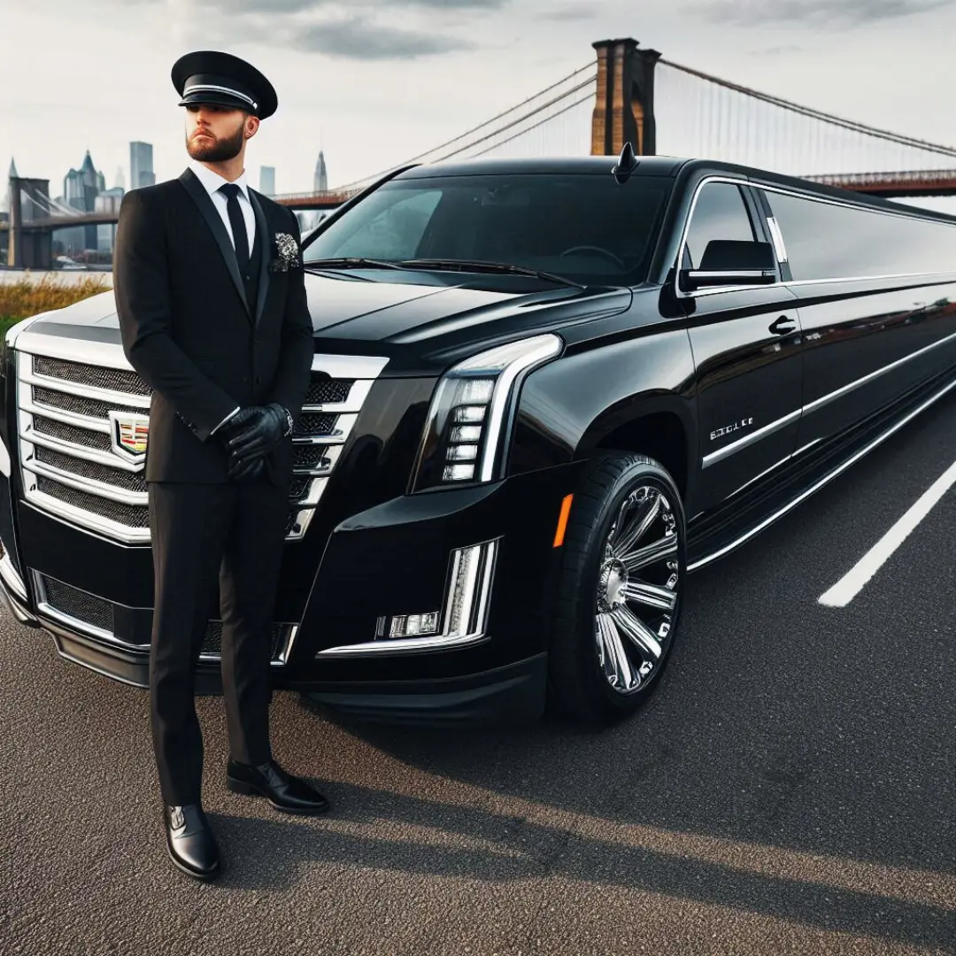 A chauffeur standing in front of an Escalade Limousine in Nashville