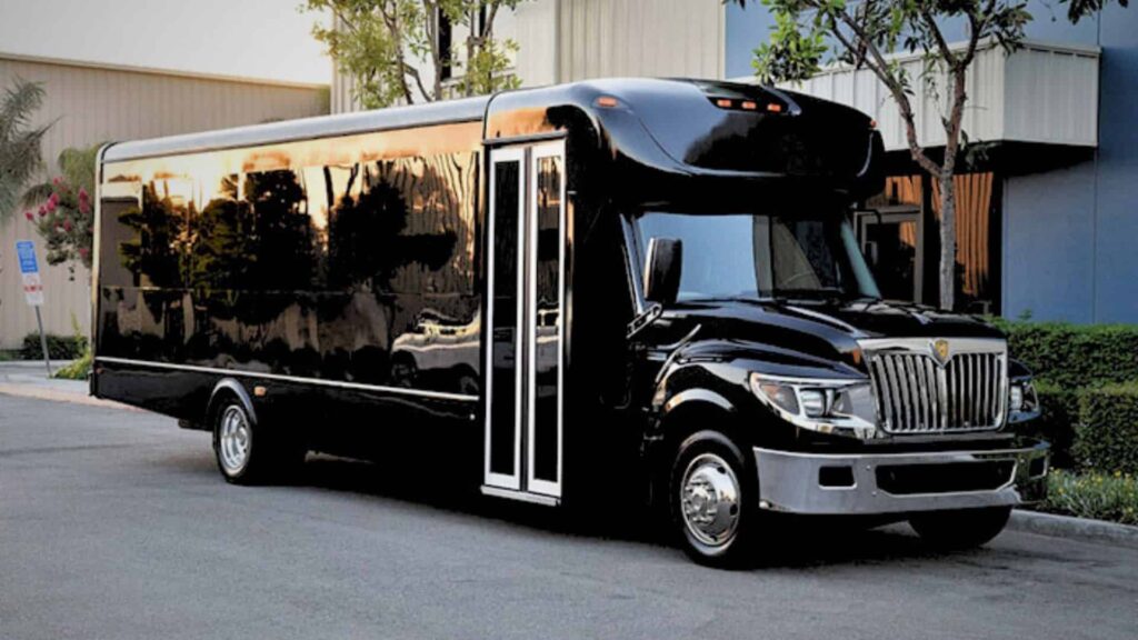 full size black limo party bus