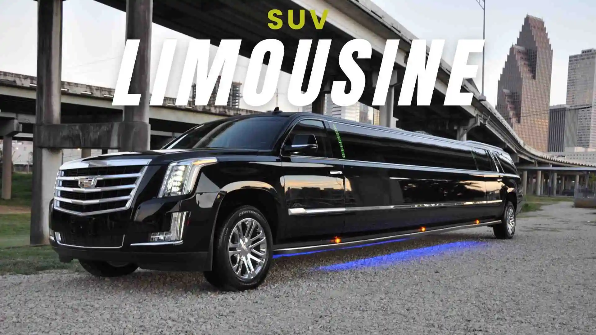 Black escalade SUV limousine cruising in the streets