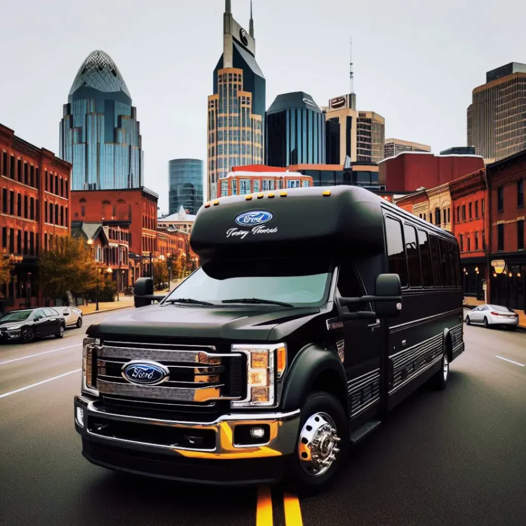 Luxurious black 20 passenger party coach for rental in Nashville