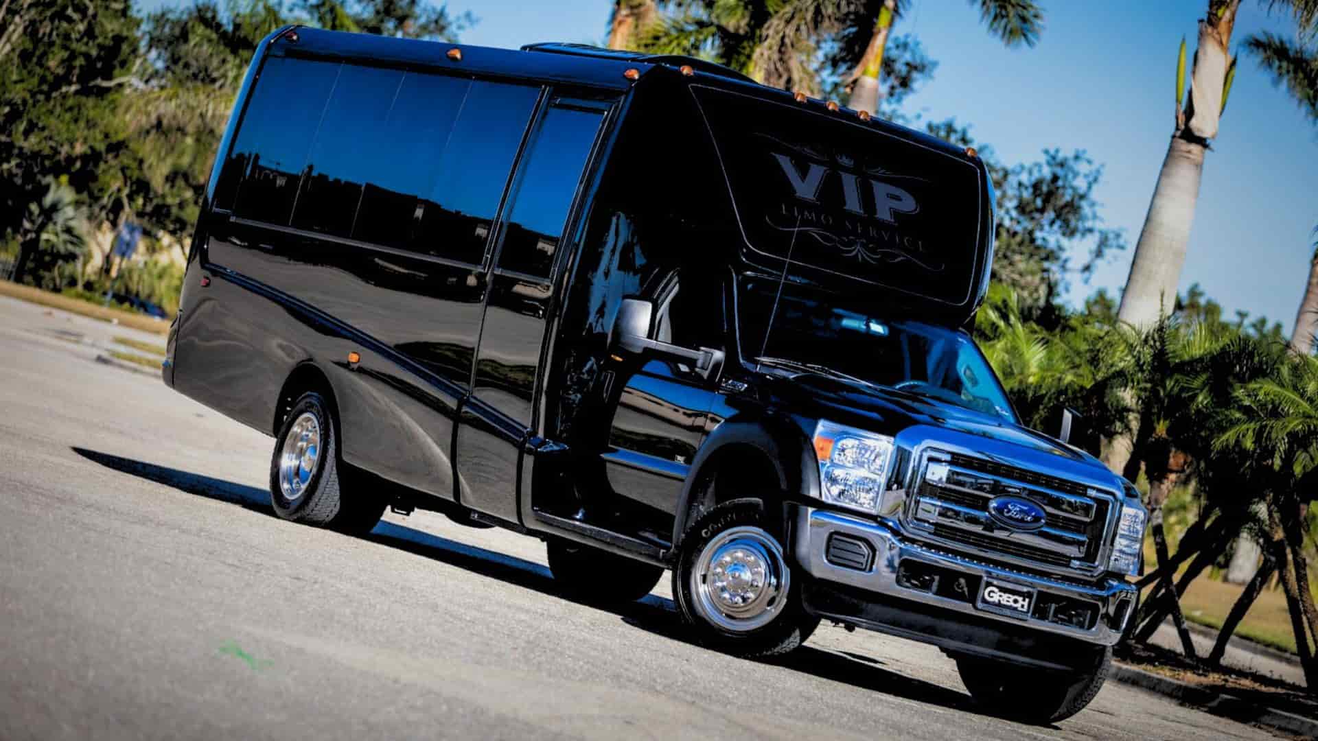 Black limousine coach ready to be rented