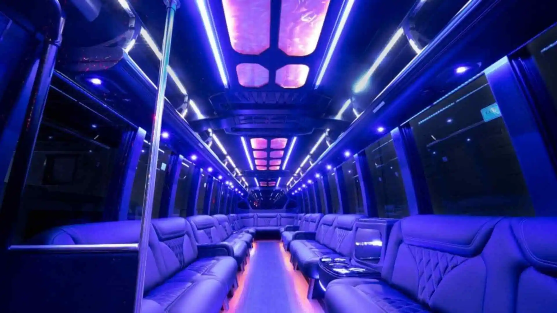 blue Interior of a party coach with ambient lighting